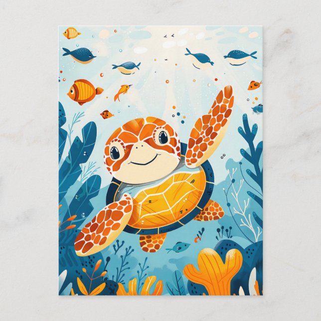 Postal Tortuga marina personalizado nada en bosque Kelp (Anverso)