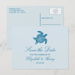 Postal Tortuga marina, playa azul marina salva la fecha