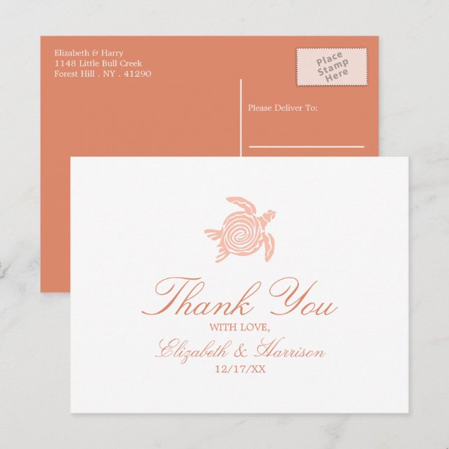 Postal Tortuga marina, playa suave de coral Gracias (Anverso / Reverso)
