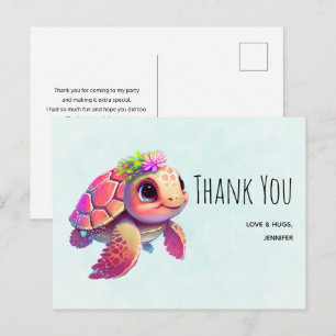 Postal Tortuga marina rosa caprichosa y linda gracias