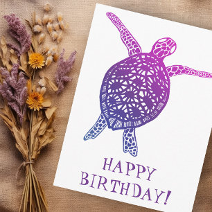 Postal Tortuga Marina Tortuga HAPPY BIRTHDAY! Púrpura