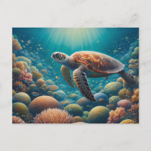 Postal Tortuga marina y coral