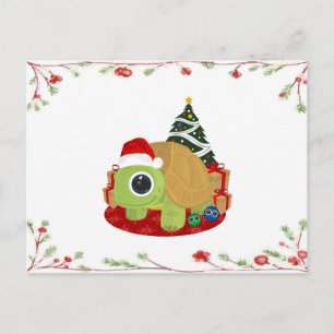 Postal Tortuga Navideña Adorable con Muérdago Festivo