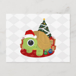 Postal Tortuga Navideña Adorable Elegante Blanca Fiesta