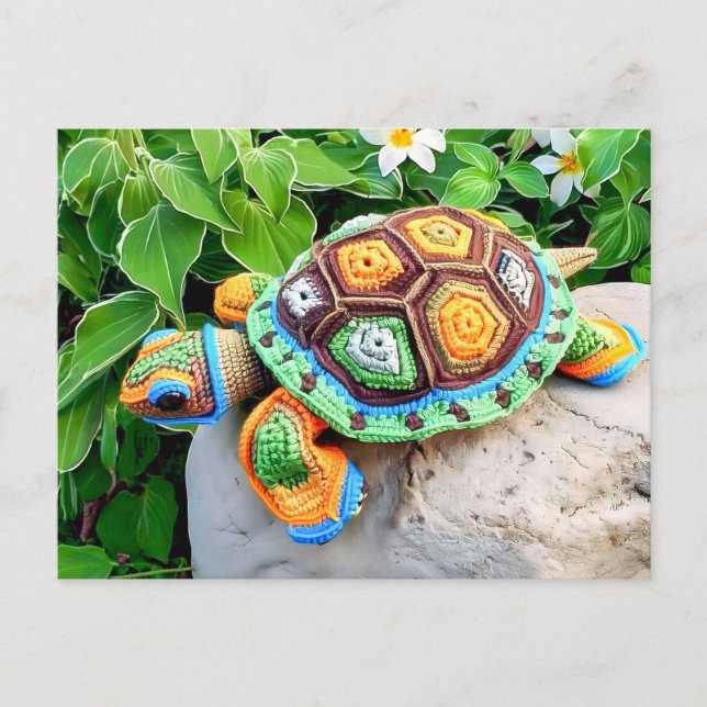 Postal Tortuga Tejida al Crochet con Cuadrados de la Abue (Anverso)