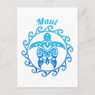 Postal Tortuga tribal azul oceánica Maui