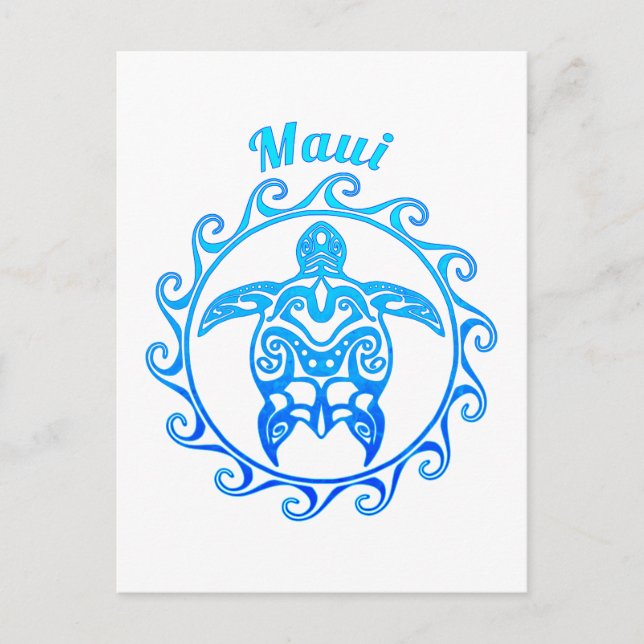 Postal Tortuga tribal azul oceánica Maui (Anverso)