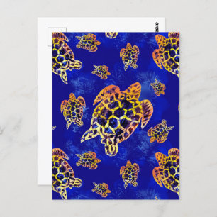 Postal Tortugas marinas: arte africano de batik