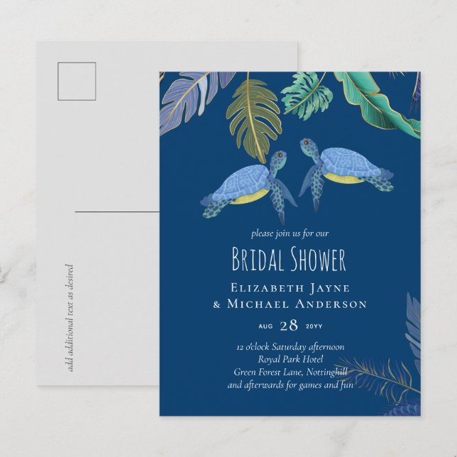 Postal Tortugas marinas Boda amarillo azul (Anverso / Reverso)