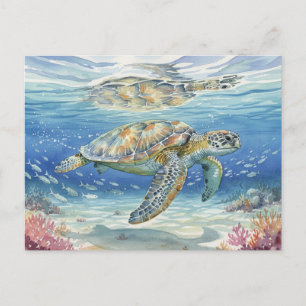 Postal Tortugas marinas de Kauai sumergidas bajo el mar