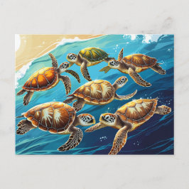 Postal Tortugas marinas jugando en el océano