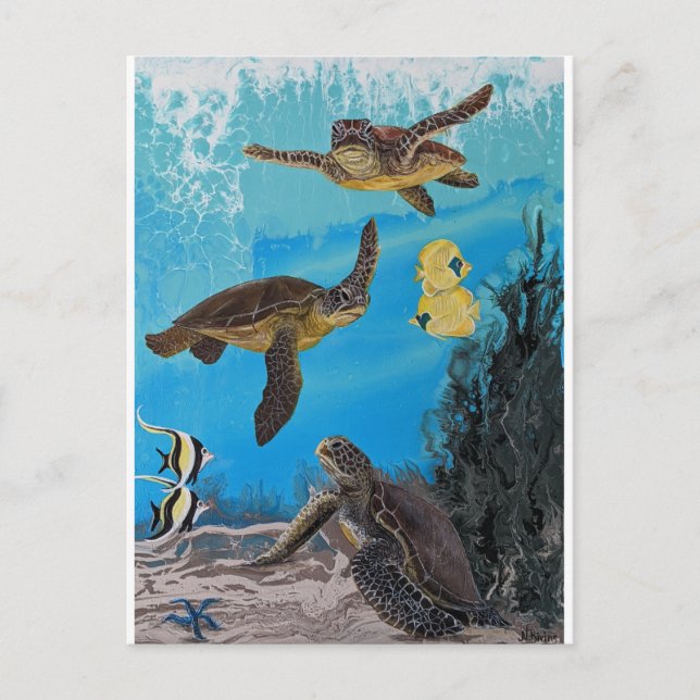 Postal Tortugas marinas océano, arte de pared tropical (Anverso)
