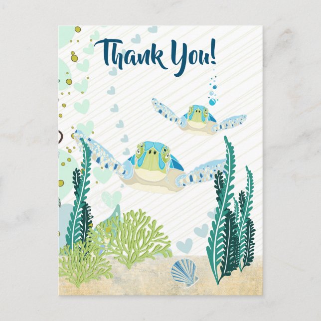 Postal Tortugas marinas y corazón de la playa del océano  (Anverso)