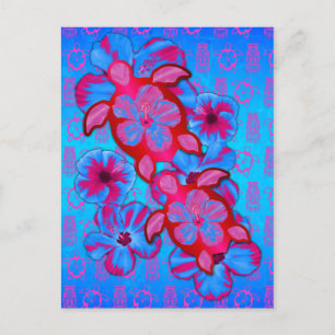 Postal Tortugas Tropicales Honu Y Flores Hibiscus