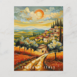 Postal Toscana en la pintura de aceite al atardecer | Art