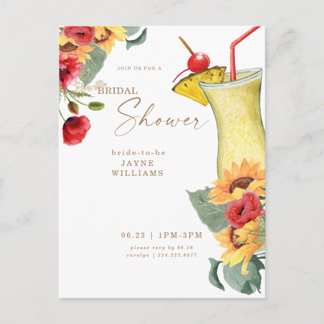 Postal Toscana Floral Cocktail Colorous Bridal Shower (Anverso)