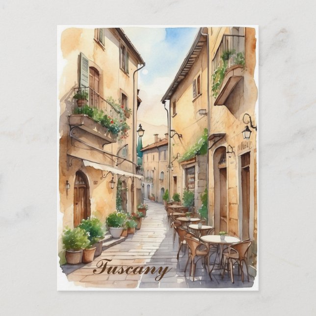 Postal Toscana Italia Café toscano Watercolor Travel (Anverso)