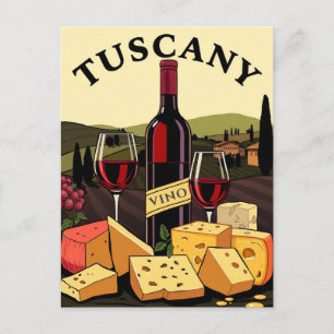 Postal Toscana Italia Vino y Queso Viajes Culinarios Arte