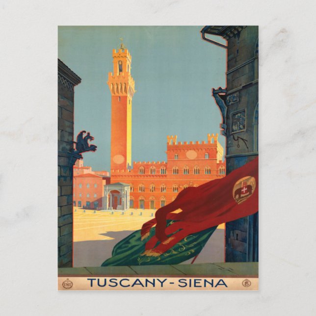 Postal Toscana Siena Italia Cartel de Viaje Italiano Vint (Anverso)