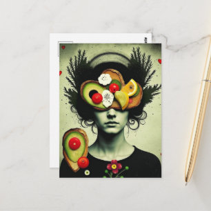 Postal Tostada de aguacate surreal divertida mujer corazo