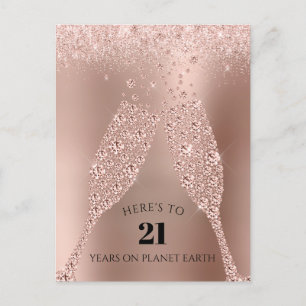 Postal Tostada de Rosa de Oro Champagne 21 cumpleaños