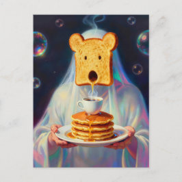 Postal Tostadas de desayuno surrealista Panqueques y café