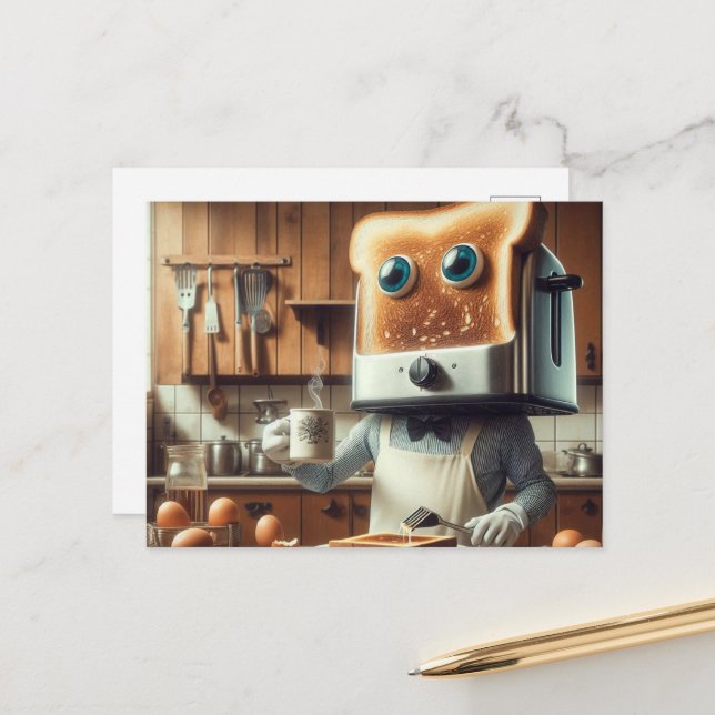 Postal Tostadora Surrealista Huevos Desayuno Persona (Anverso/Reverso In Situ)