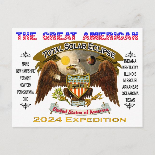 Postal total de eclipse solar de 2024 (Anverso)