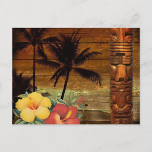 Postal Tótem de árbol de palmas tropical hibiscus floral