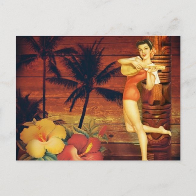 Postal tótem de árbol de palmas tropicales hawaiano chica (Anverso)