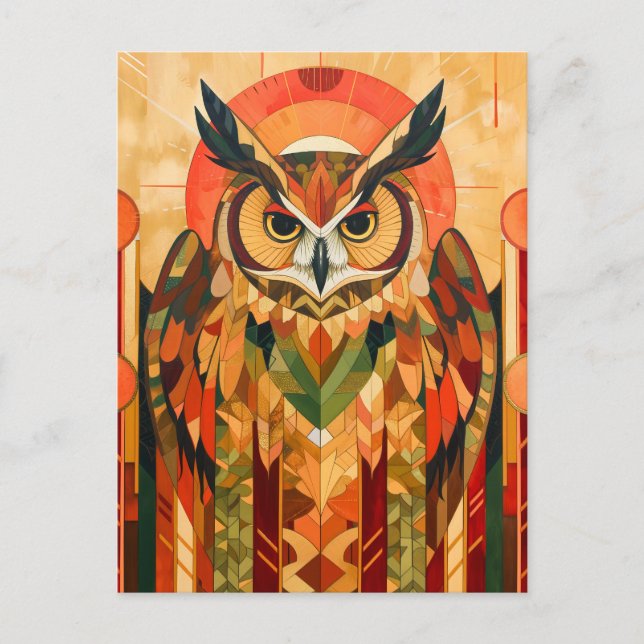 Postal Tótem de búho: espíritu urbano Art Deco (Anverso)