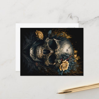 Postal Totenkopf mit dekorativen Rosen Blumen Design