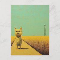 Toto divertido en una acera de un campo de trigo