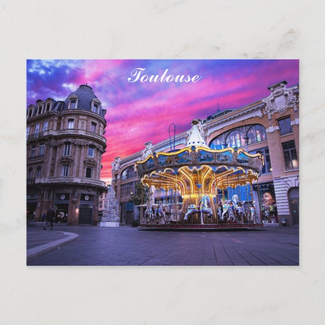 Postal Toulouse Francia Francés Carousel Sunset Travel (Anverso)