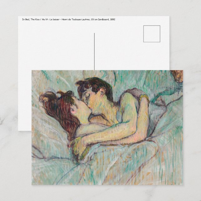 Postal Toulouse-Lautrec - En La Cama, El Beso (Anverso / Reverso)