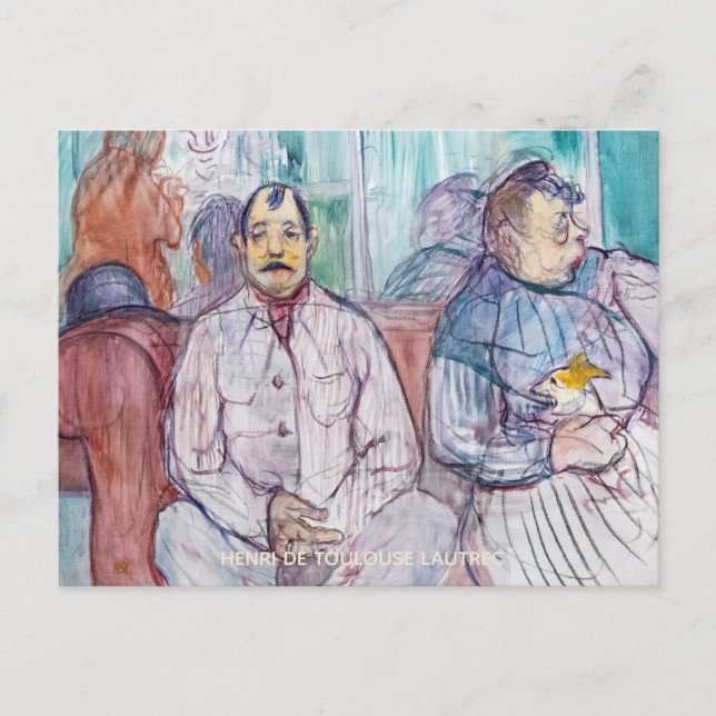 Postal Toulouse-Lautrec, señora, señor y perro (Anverso)