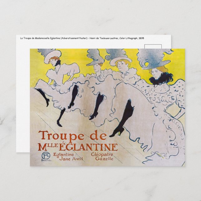 Postal Toulouse-Lautrec - Troupe de Mlle Eglantine (Anverso / Reverso)