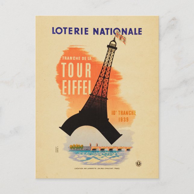 Postal Tour Eiffel loterie nationale (Anverso)
