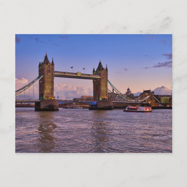 Postal Tower Bridge al atardecer, London UK Postcard (Anverso)