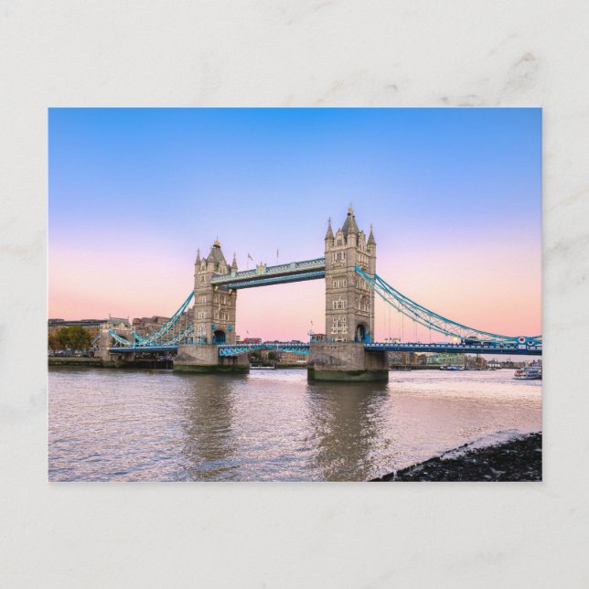 Postal Tower Bridge al atardecer, London UK Postcard (Anverso)
