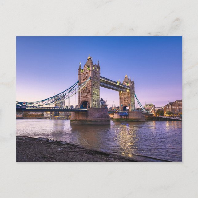 Postal Tower Bridge al atardecer, London UK Postcard (Anverso)