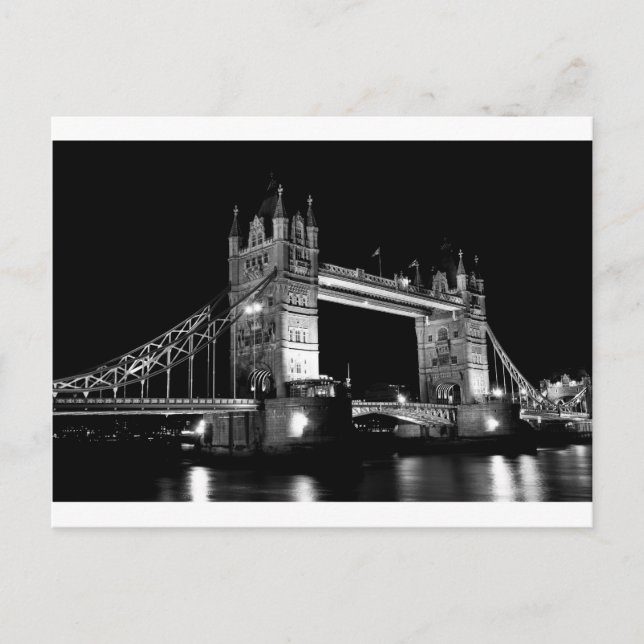 Postal Tower Bridge: imagen en blanco y negro de la noche (Anverso)