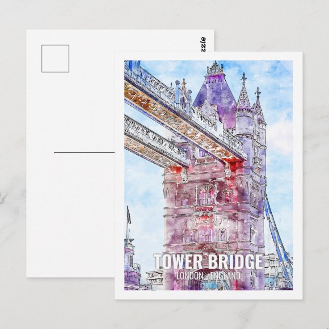 Postal Tower Bridge Londres Famoso Travel Place Watercolo (Anverso / Reverso)
