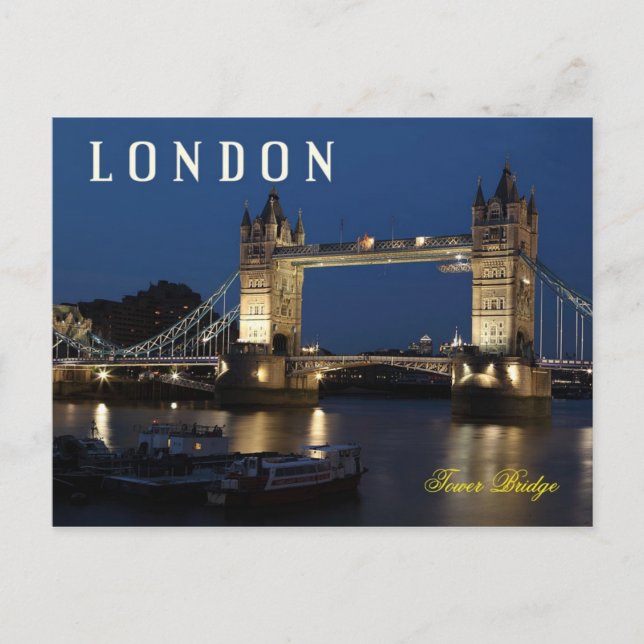 Postal Tower Bridge, Londres, Inglaterra de noche (Anverso)