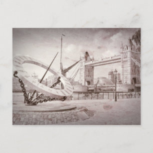 Postal Tower Bridge y Sun Dial, London UK Postcard