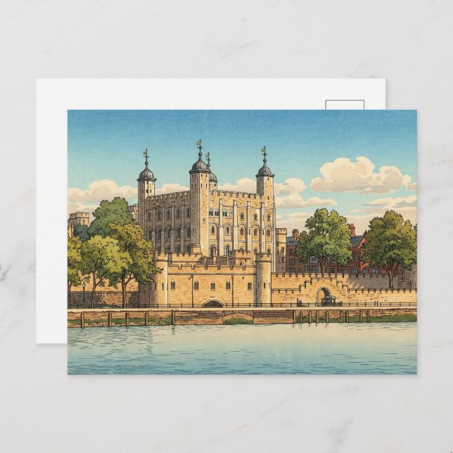 Postal Tower of London Japanese Woodblock Print (Anverso / Reverso)
