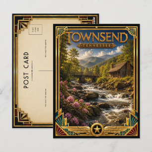 Postal Townsend Tennessee Arte Deco Vintage Edad Dorada