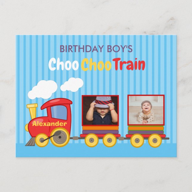 Postal Toy Train Toddler Boy Birthday Blue (Anverso)