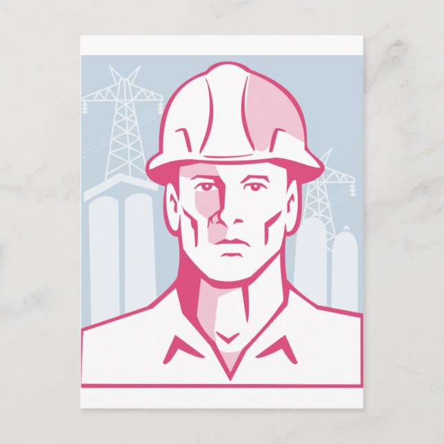 Postal Trabajador de Ingeniería de Construcción Hardhat (Anverso)