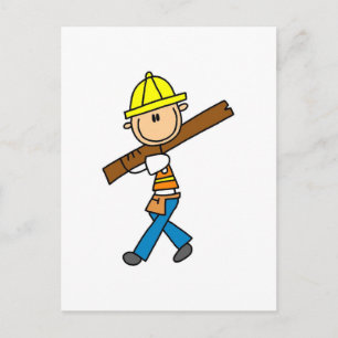 Postal Trabajador de la Construcción con Madera